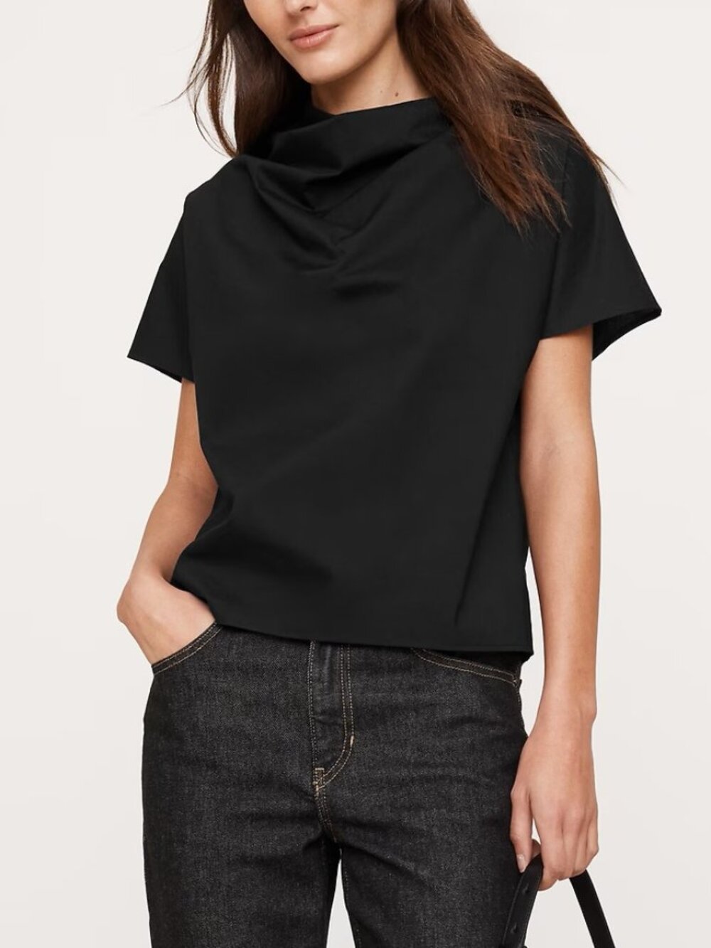NWT Banana Republic Black Oversized Cotton Poplin Funnel-Neck Shirt Top XS
